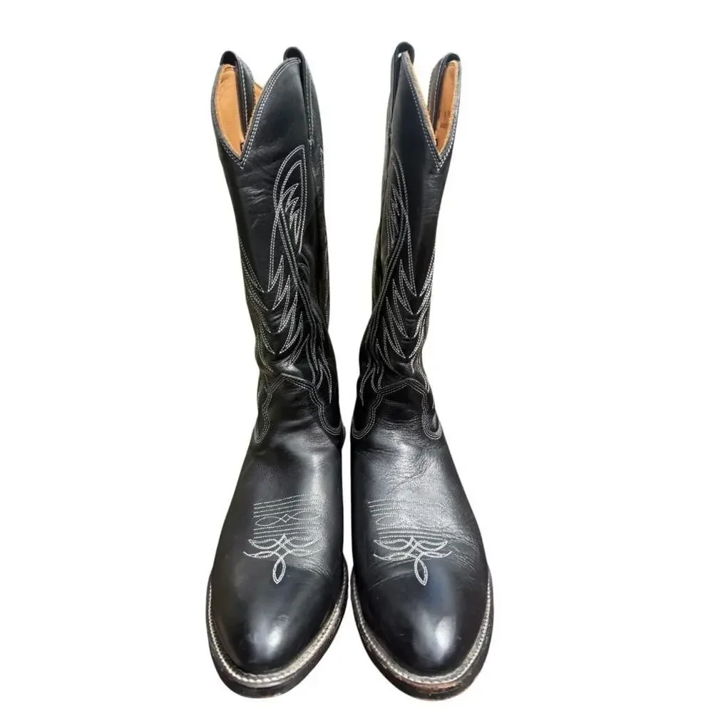 Alberta Boots Men Black Leather Western Cowboy Boot Men size 14 D - Picture 3 of 9